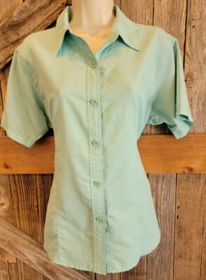 Women's Gameguard Button Shirt Top Short Sleeve Size M Medium blue hunting fishi