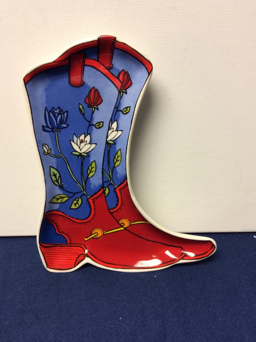 Pioneer Woman Glass Boot Decorative Plate Red Blue 7