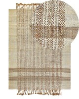 Teppich Jute NatüRlich Beige 140 X 200 Cm Fransen Geometrisches Muster Oratoba