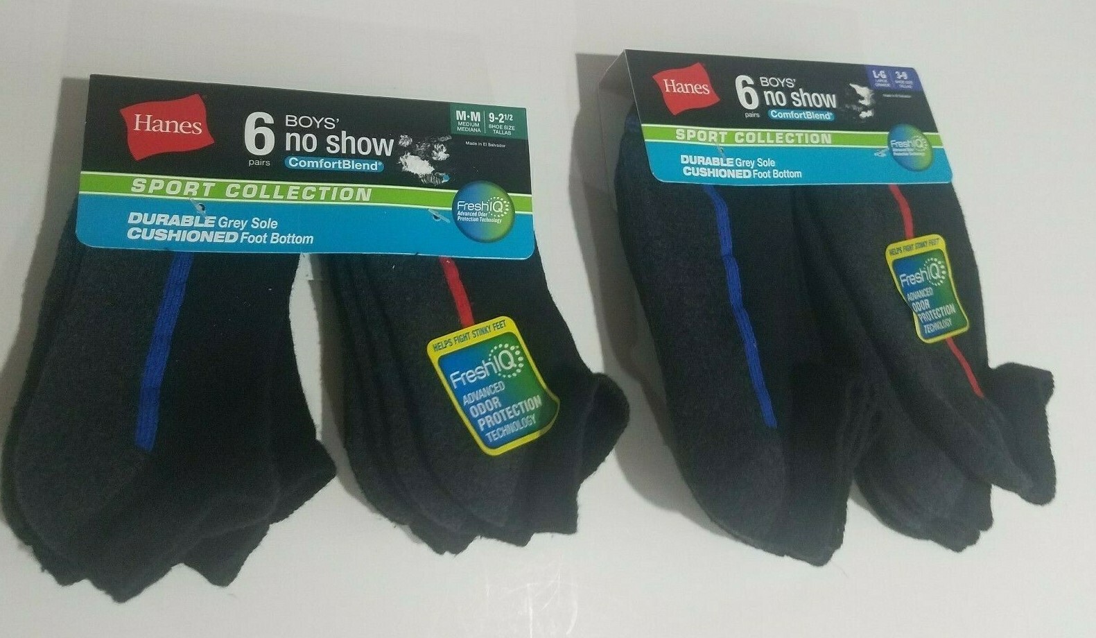 SAOLA Calze Ragazzo Hanes Sport Collection 6 Paia Nero Resistente Suola Grigia No Show Taglia M