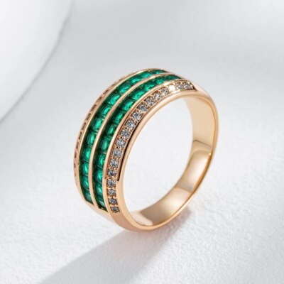 Elegant Luxury Ring 585 RG Rose Gold Rose Gold Emerald Green Zircon 59 (18.8 mm Ø)