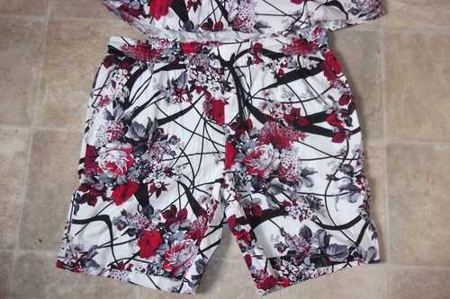 LUC MATTON DESIGN FASHION XXL RED/GREY/WHITE FLORAL SHIRT +SIMILAR COLOUR SHORTS - Picture 7 of 10