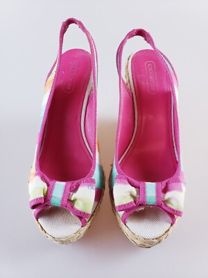 COACH パープル スエード ハイヒール Coach Sz 6.5M Grace Espadrille Wedge Platform Heels Peep Toe