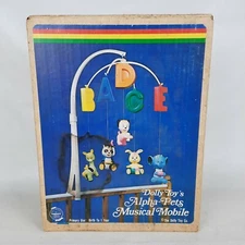 Vintage 1970s  Alpha Pets Musical Crib Mobile by Dolly Toys with Original Box