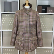 Joules Field Coat Size 10 Brown & Pink Tweed Wool Check Country Shooting Hacking
