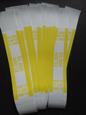 20 - Yellow $1,000 Cash Money Self-Sealing Straps Currency Bands 