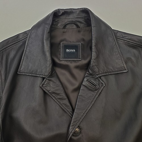 Hugo Boss Leather Jacket 42 52 Large Men Brown Blazer Genuine Button Up Nasat - Picture 2 of 22