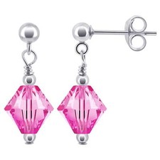 925 Sterling Silver Drop Earrings with Bicone Austrian Crystals Handmade Elegant