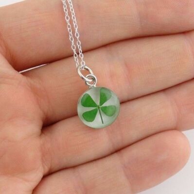 Real Four Leaf Clover Necklace - 925 Sterling Silver - Irish Luck Lucky Shamrock