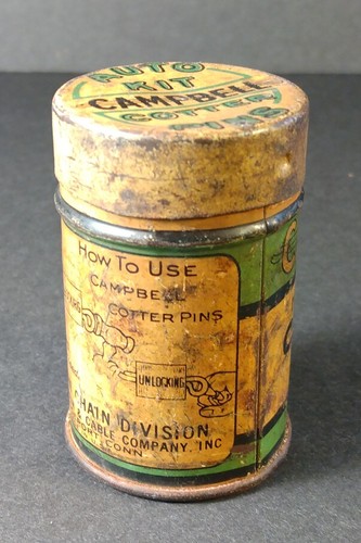 vintage CAMPBELL Tin - filled w/ Auto Hammerlock Pins - Bridgeport Conn - Picture 5 of 6