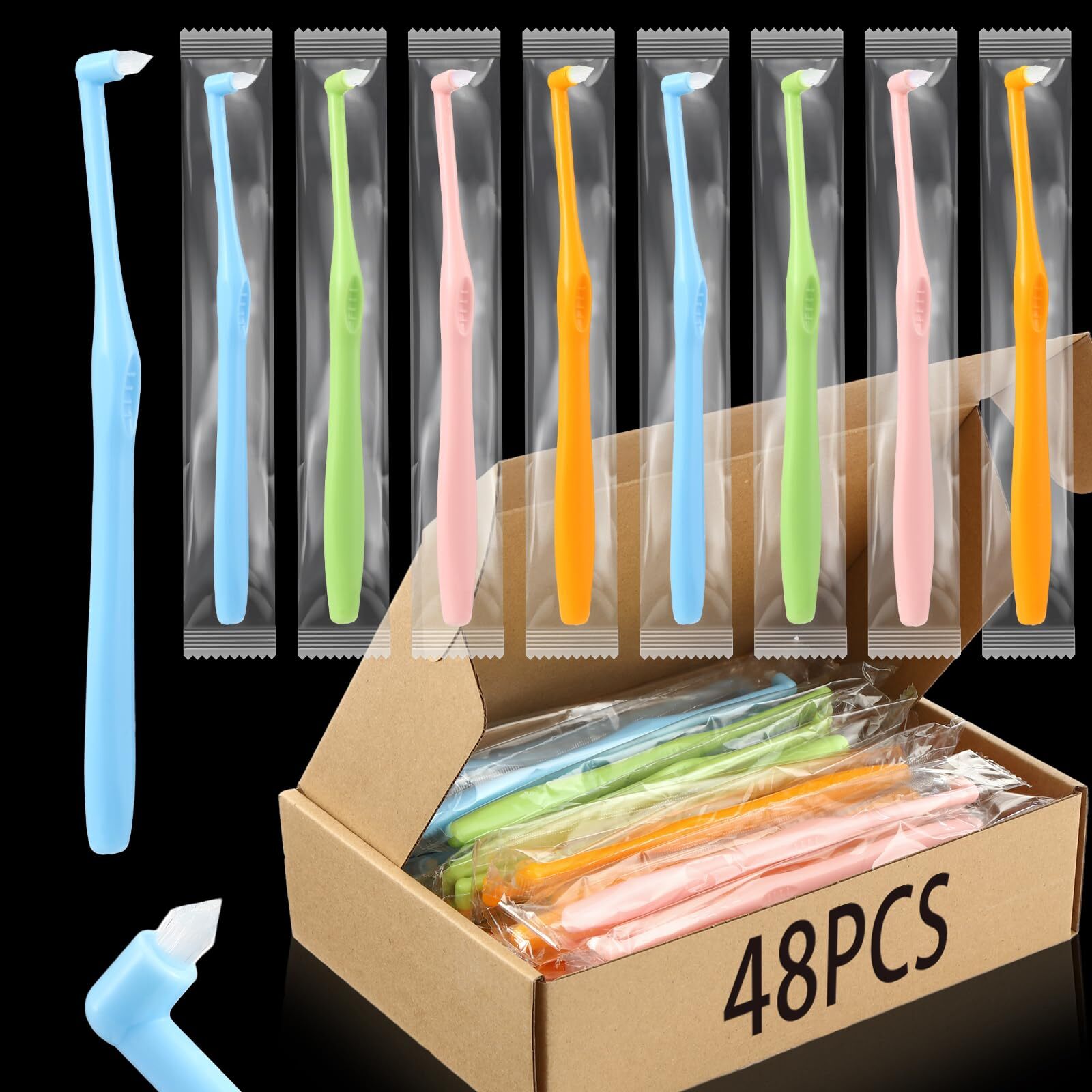 48 pcs end tuft toothbrush individually wrapped small head t