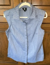 W by Worth Chambray Cap Sleeve Top Blouse-Diamond Design-Button Front-Women's 10