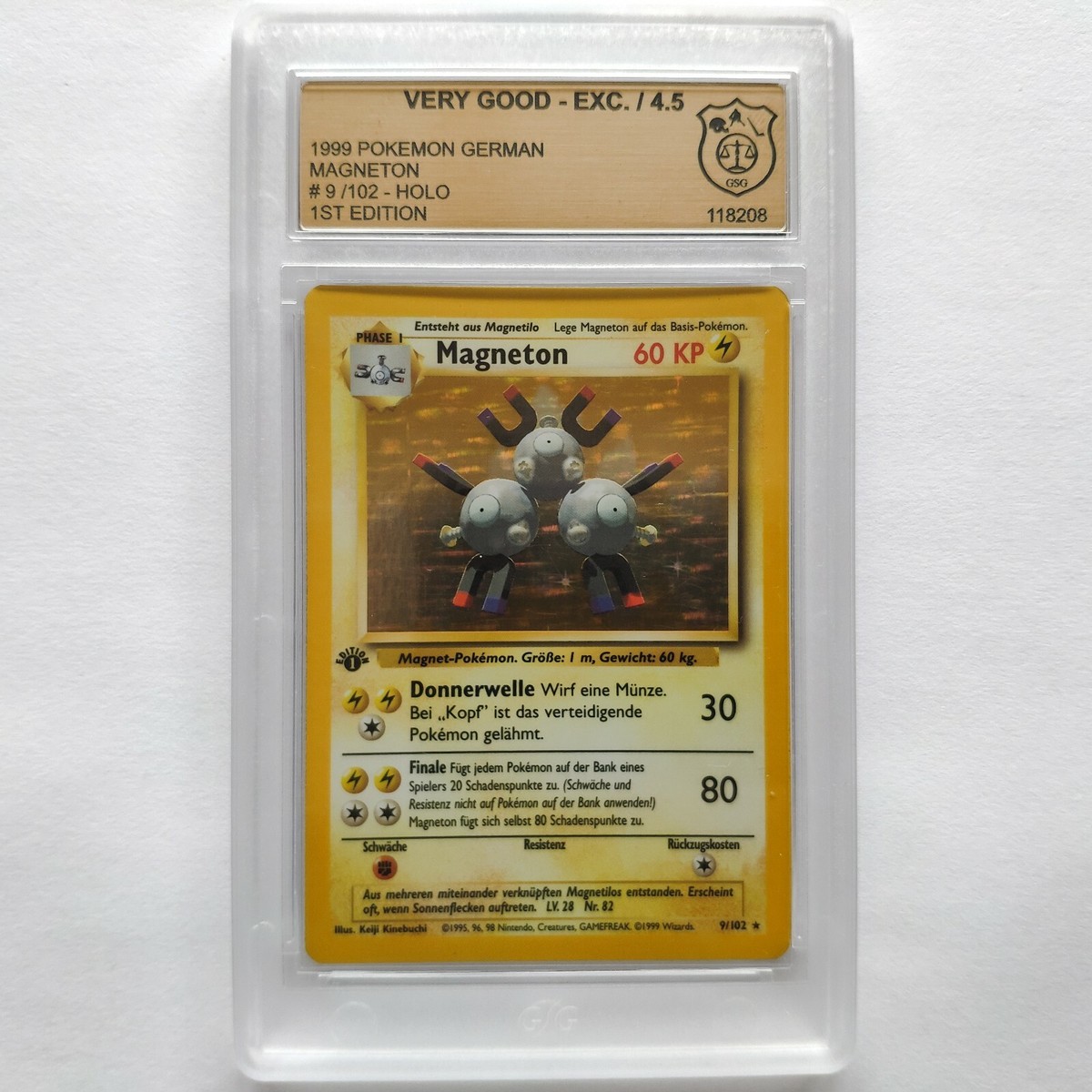 Pokemon Karte Magneton 1st Edition Holo Basis Set 9/102 Deutsch