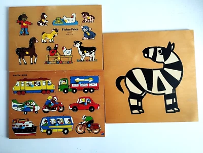 3 Puzzles en Bois Fisher Price Vintage Jouets Anciens 70's - Photo 1/4