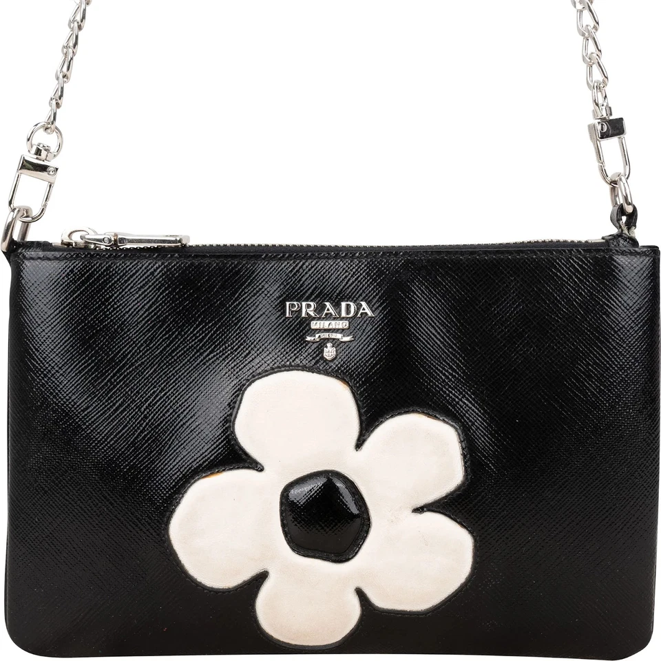 Prada Saffiano Patent Leather Flower Shoulder Bag Tasche - Bild 3 von 4