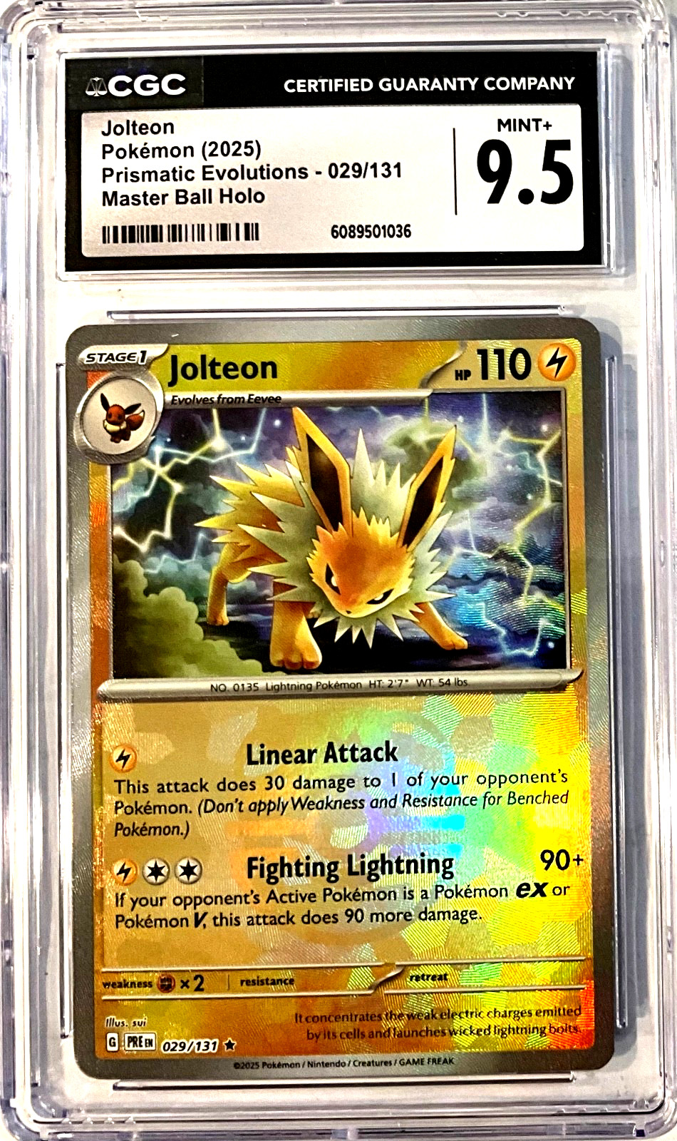 Jolteon (Master Ball Pattern) 029/131 Sv: Prismatic Ev. $220 in PSA 10
