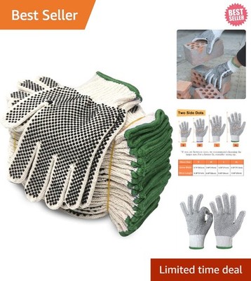 Breathable 12 Pair XL Work Gloves with Dotted Grip for Construction & Gardening