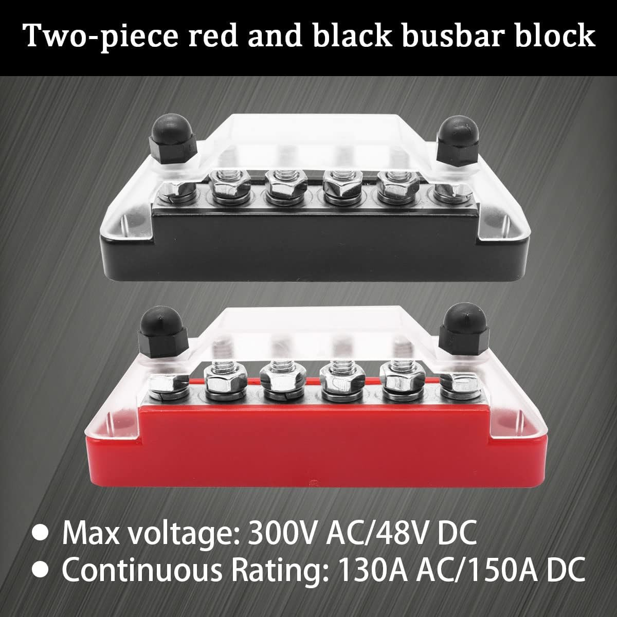 150A 12V-48V Bus Bar Marine Power Distribution Block with Cover with 6 X 1/4”Pos