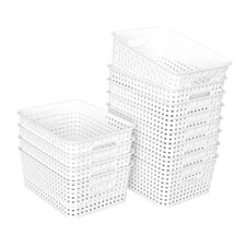 12 Pack Rectangular Plastic Storage Baskets, Storage Weave Baskets for 