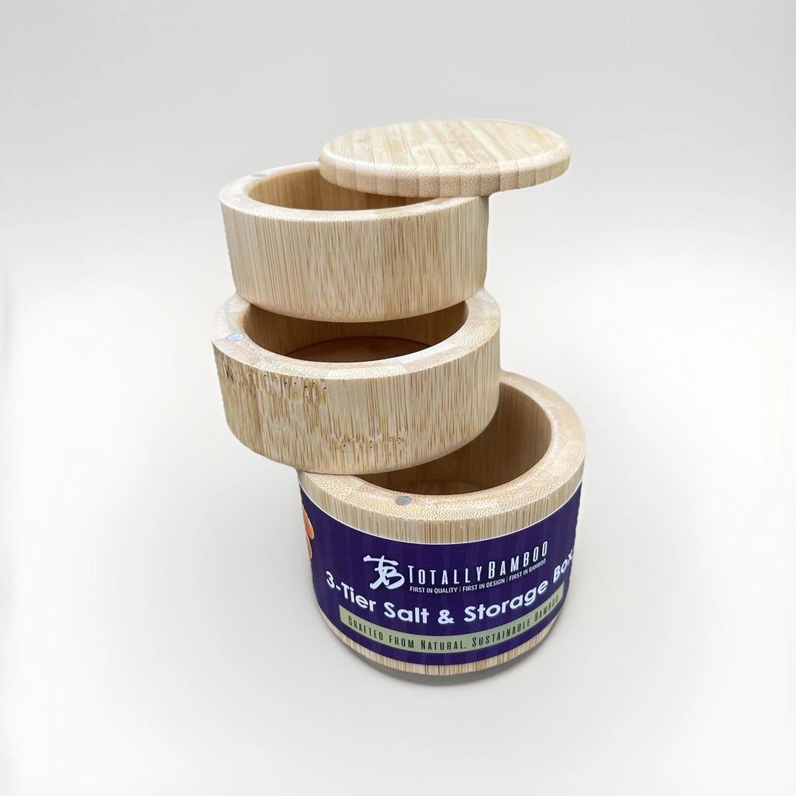 Totally Bamboo 3-Tier Salt/Spice Storage Box 6oz Bottom 2.5oz Top/Middle NWT