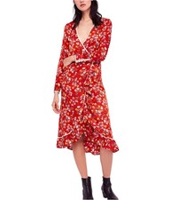 Free People Womens Covent Garden Wrap Dress, Red, 0