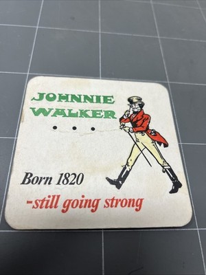 VINTAGE DRINK COASTER BEER BAR MANCAVE PUB CAFE ART 1970s JOHNNIE WALKER WHISKEY