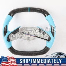 Real Carbon Fiber Steering Wheel For Corvette C8 20-25 with Heated Blue Leather