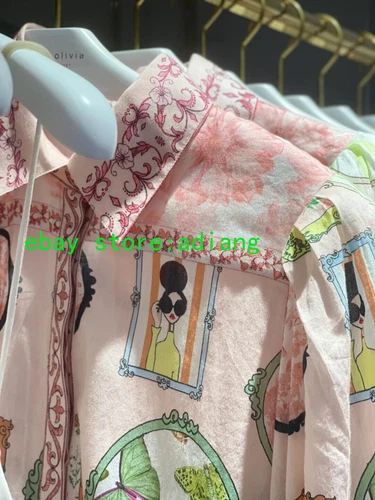 Mujer Alice + Olivia Algodón Floral Manga Larga Suelta Blusa Top Rosa 2025 Nuevo - Imagen 5 de 6
