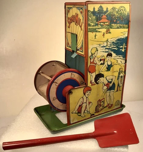 J. Chein & Co. "Sand Mill"  No. 68  & Shovel ~ 1930s Beach Toy   -  6”  Tall