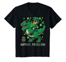 Kids Happy St Patricks Pa Trex Day Saint Paddys Dino Boys Small, Black