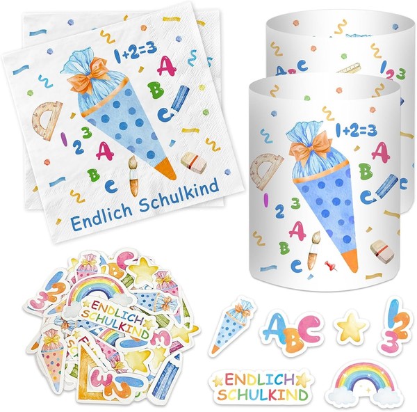 Servietten Einschulung 20 StüCk + 12 Windlicht + 50 Konfetti Tischdeko Junge-image