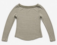 Lululemon Long Sleeve Shirt Womens 8 White Opal Olive Stripe Crew Neck Soft Tee