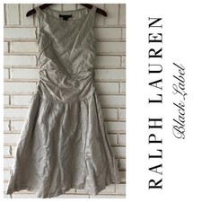 RALPH LAUREN BLACK LABEL Drop Waist Bateau Neck Dress PARTY Silver Sz 6 Small S