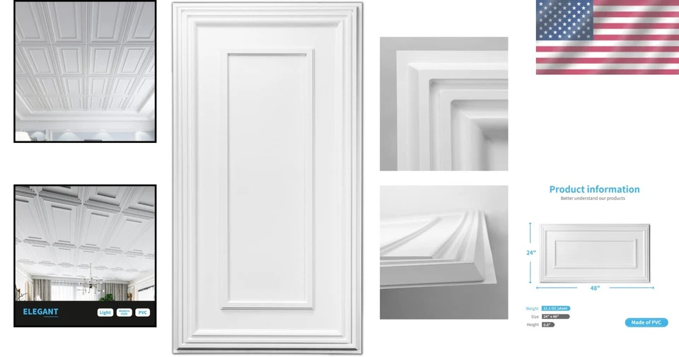Versatile 24x48” Drop Ceiling Tiles - 12-Pack Glue Down, Crack Resistant PVC - Image 2 of 4