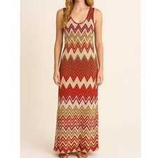 SANCTUARY Women Maxi Crochet Dress Sleeveless Chevron Sz L Multicolor Boho 29-9
