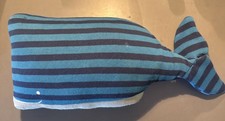 Striped Whale Pillow decorative medium & dark blue stripes & gray 20x9x6 Beach
