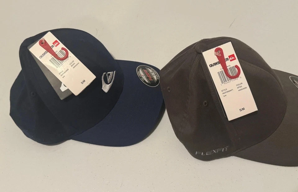 Gorra Quiksilver Ajustada Para Hombre S/M Azul Marrón Flexfit Logo Bordado Lote de 2 Foto 3 de 4