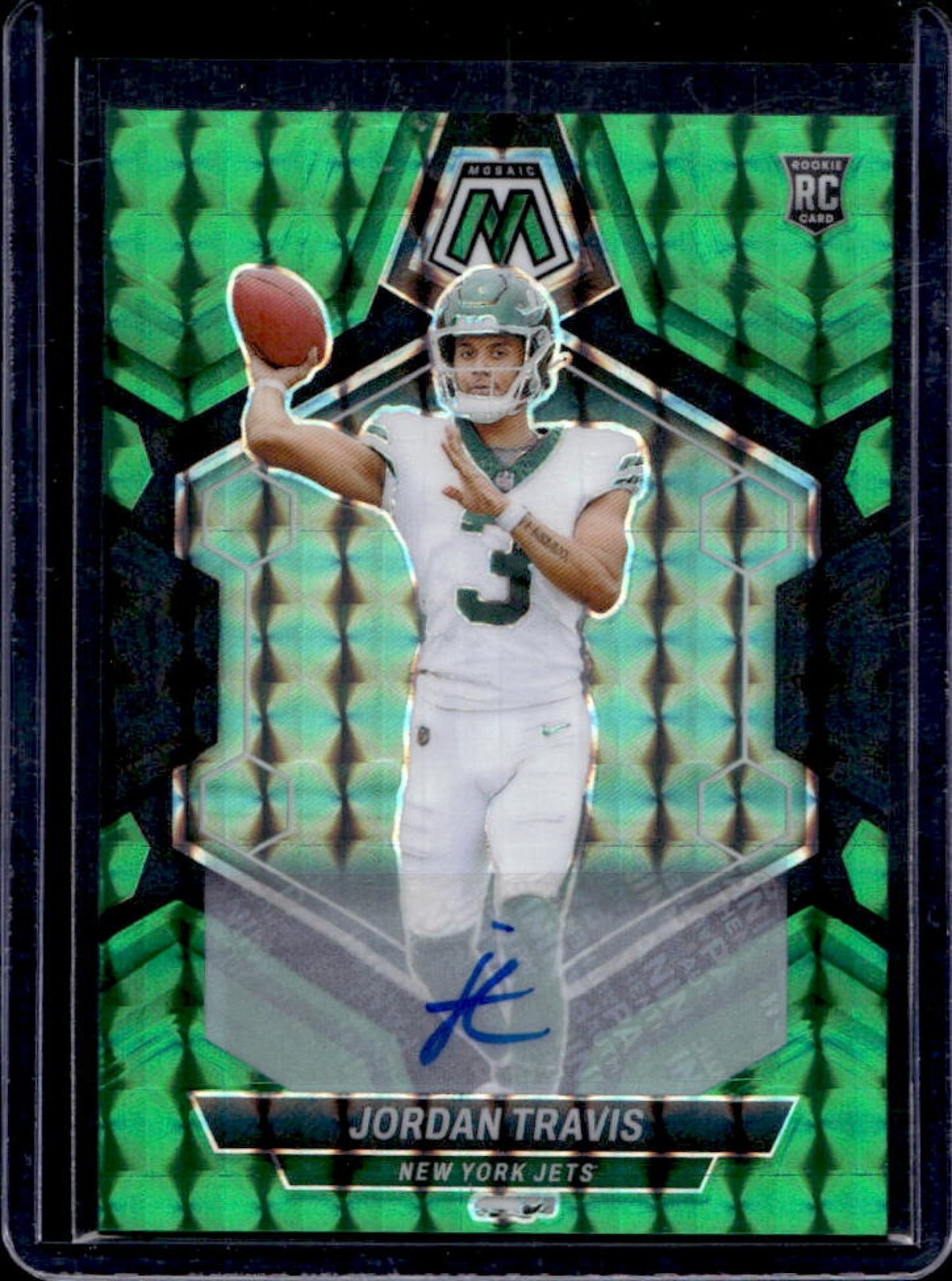2024 Mosaic Jordan Travis Rookie Auto Choice Fusion Green and Black Prizm #13/25