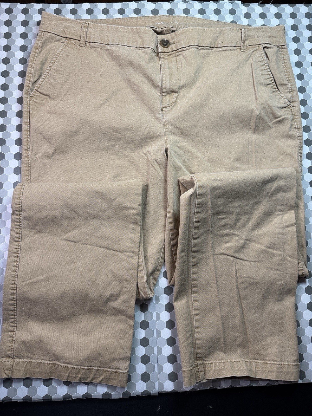 Old Navy Women's Beige Chino Straight Leg Stretch Twill Pants Button Zip
