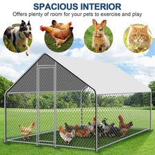 Large Metal Chicken Coop Walk-In Chicken Run 9.8x6.6x6.6 ft Peaked Roof w/Cover