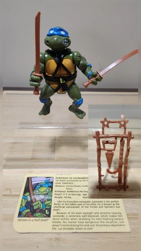 Vintage 1988 TMNT Leonardo Hard Head Figure Ninja Turtles & File Card