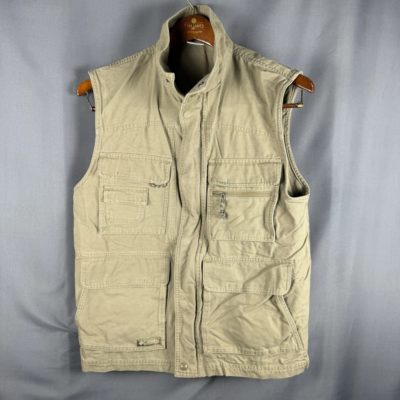 Vintage Columbia Fishing Vest Mens Medium Safari Outdoors Pockets Khaki Hunting
