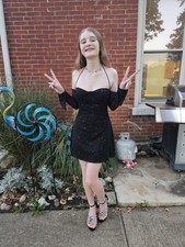Black Sparkly Homecoming Dress XS Stretchy Off Shoulder Used Only Once