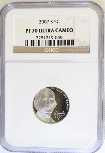 (LOT OF 2 COINS!!) 2007-S & 2008-S PROOF JEFFERSON NICKEL NGC PF70 ULTRA CAMEO