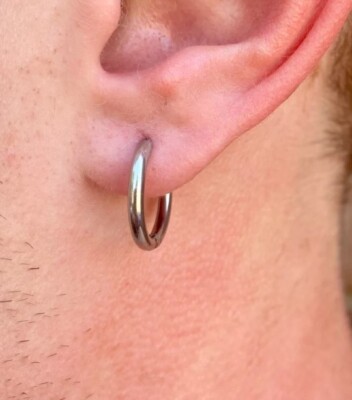 14mm MEN'S Solid Metal 925 Silver Daily Wear Thick Hoop Earring GIFT FOR HIM