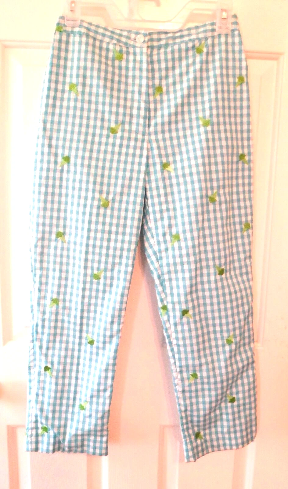 LILLY PULITZER Blue Gingham Capri Pants~Embroidered Ice Cream Cones ~Size 0