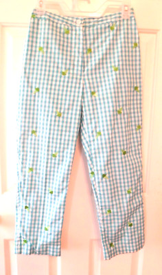 LILLY PULITZER Blue Gingham Capri Pants~Embroidered Ice Cream Cones ~Size 0