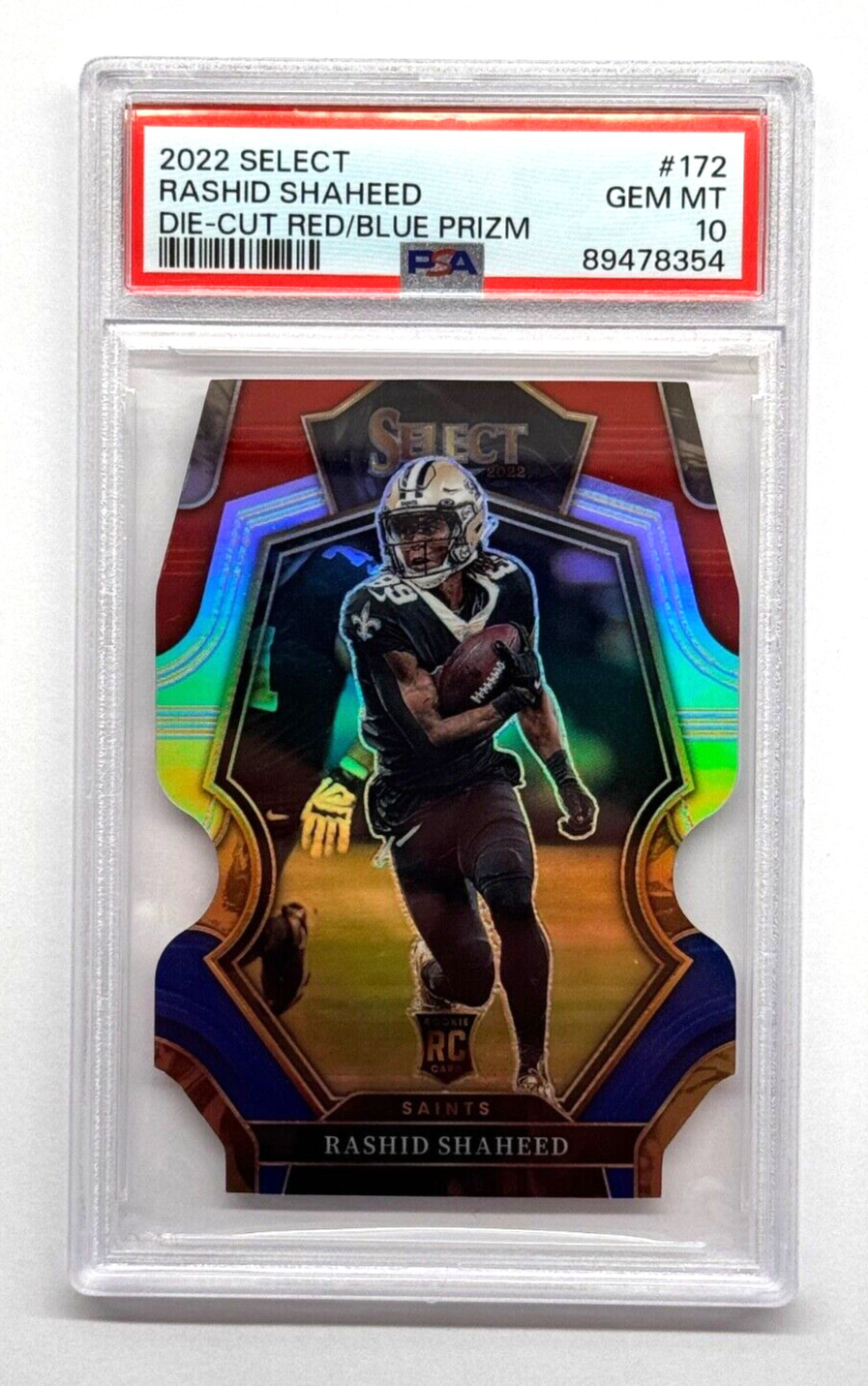 2022 Select Rashid Shaheed Red & Blue Die Cut RC Rookie #172 Saints PSA GEM 10