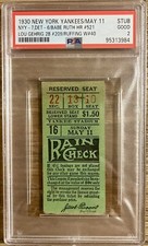 BABE RUTH HR #521 TICKET🎟️5/11/1930 YANKEES/TIGERS LOU GEHRIG DOUBLE POP1 PSA 2