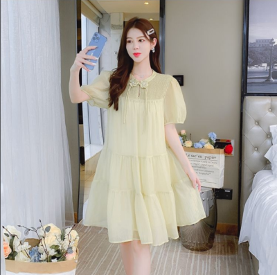 Women Fashion Puff Sleeve Short Puff Dress 2024 Chic Lady Party Beach  Dresses